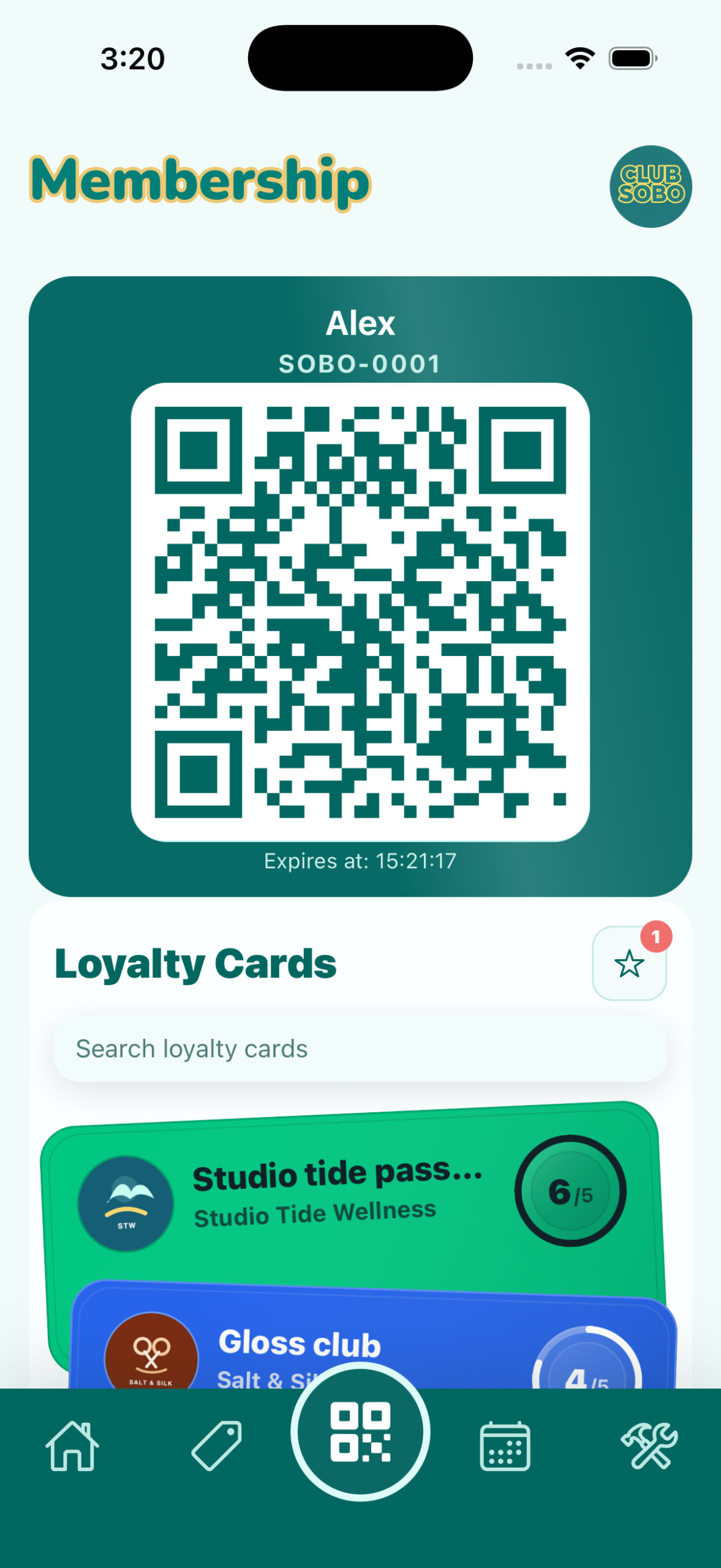 Club SOBO member QR screen
